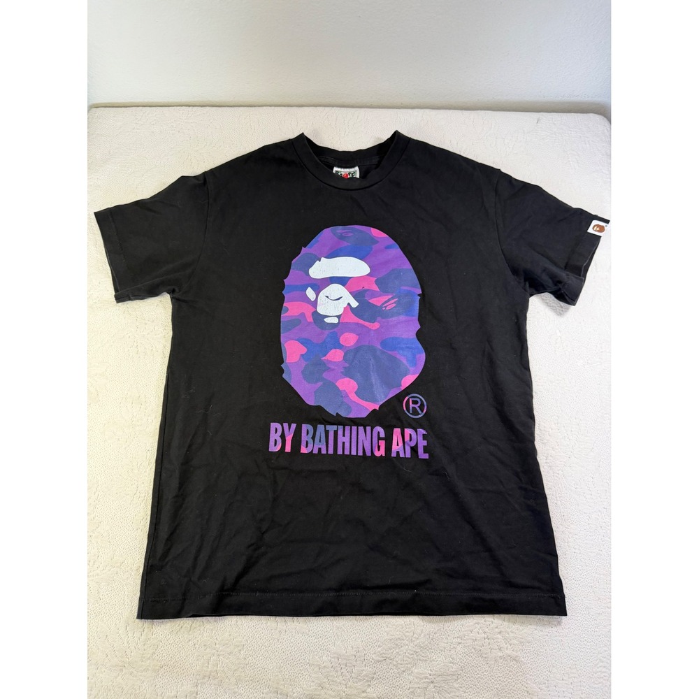 A Bathing Ape BAPE Big Ape Head Camo Logo T-Shirt Black Purple Pink Small